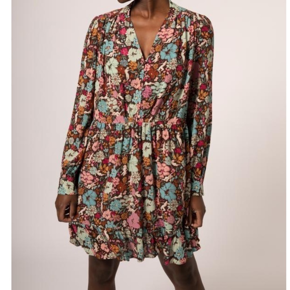 FRNCH • NWT • Size Medium • Adellia Expression
Woven Floral Brown Fall Dress